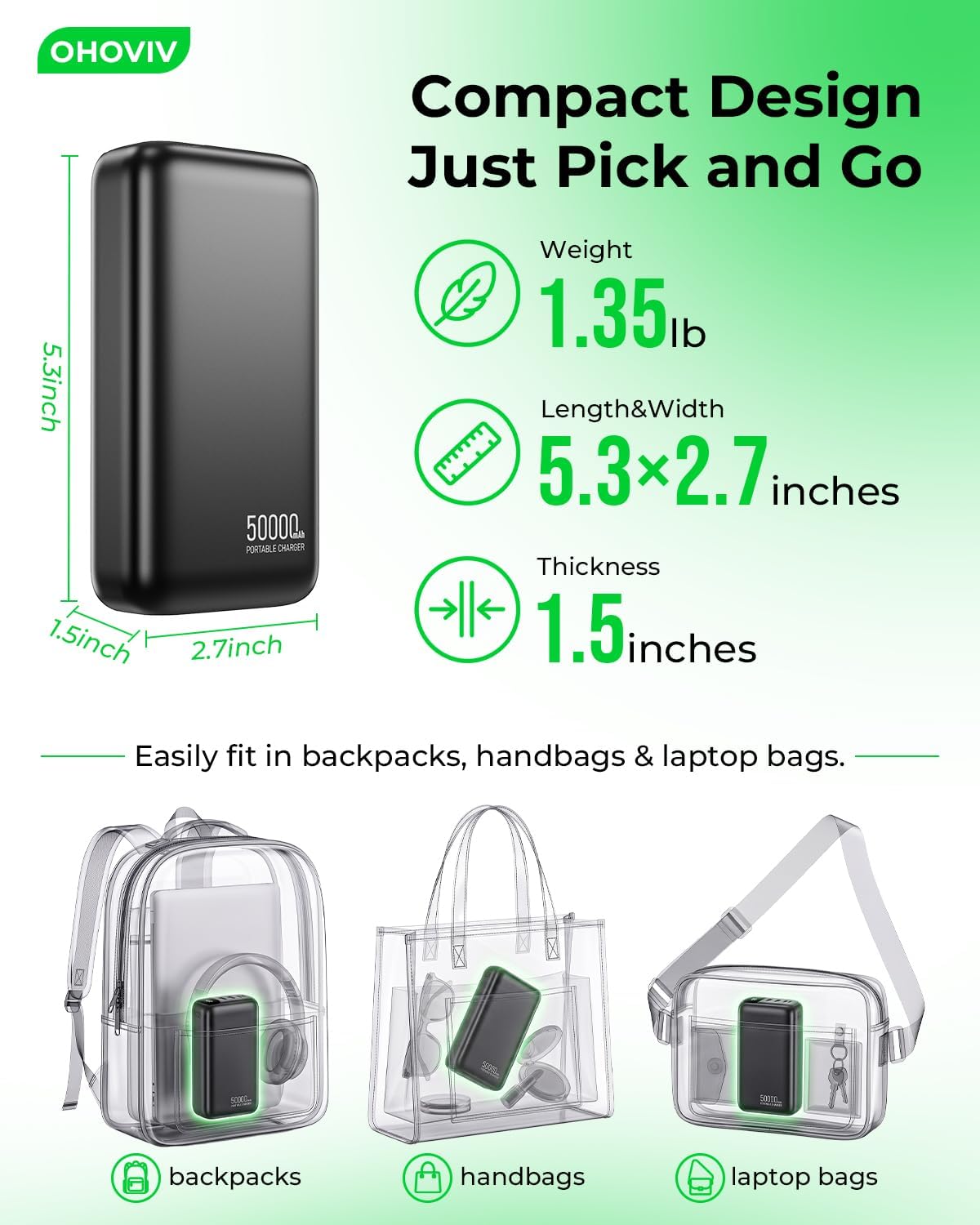 OHOVIV Portable Charger Power Bank 50000mAh,PD 22.5W Battery Pack - Image 6