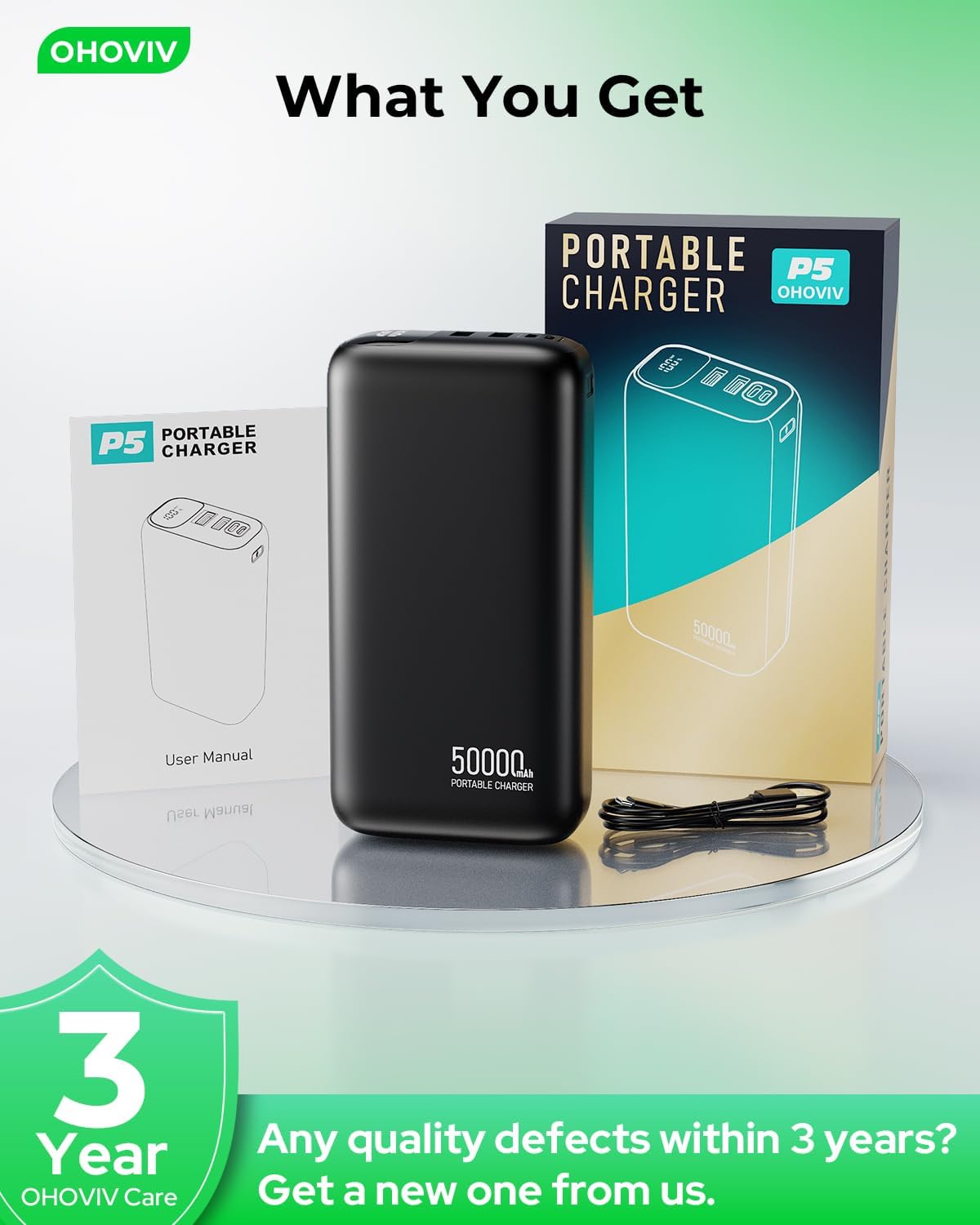 OHOVIV Portable Charger Power Bank 50000mAh,PD 22.5W Battery Pack - Image 10
