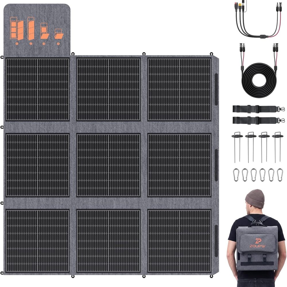 ZOUPW 250W Portable Solar Panel for Power Station, N-Type 25.6% Efficiency