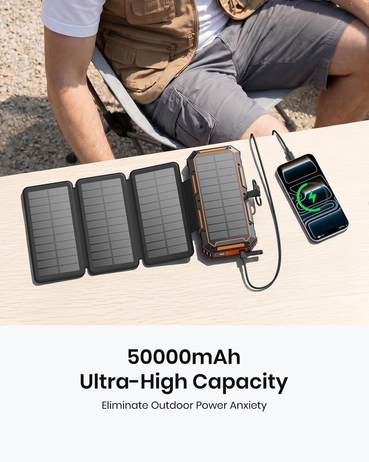 FEELLE Solar Power Bank 50000mAh Magnetic Portable Charger with Hand Crank - Image 3