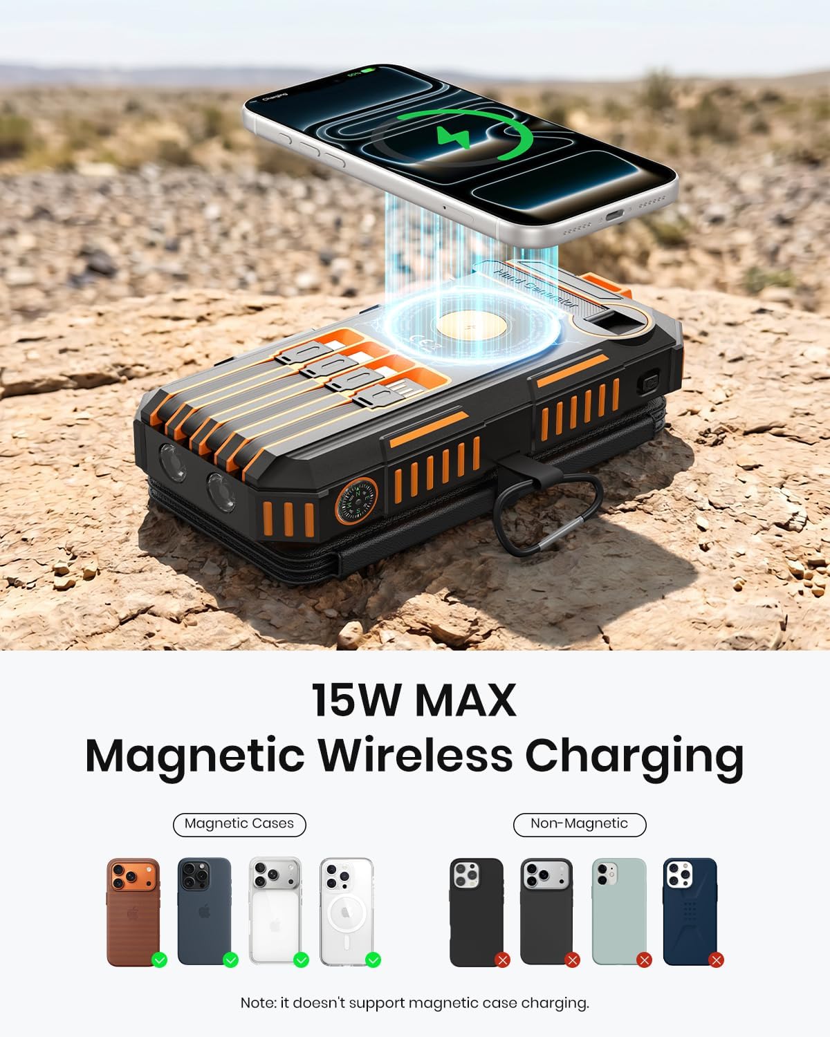 FEELLE Solar Power Bank 50000mAh Magnetic Portable Charger with Hand Crank - Image 4