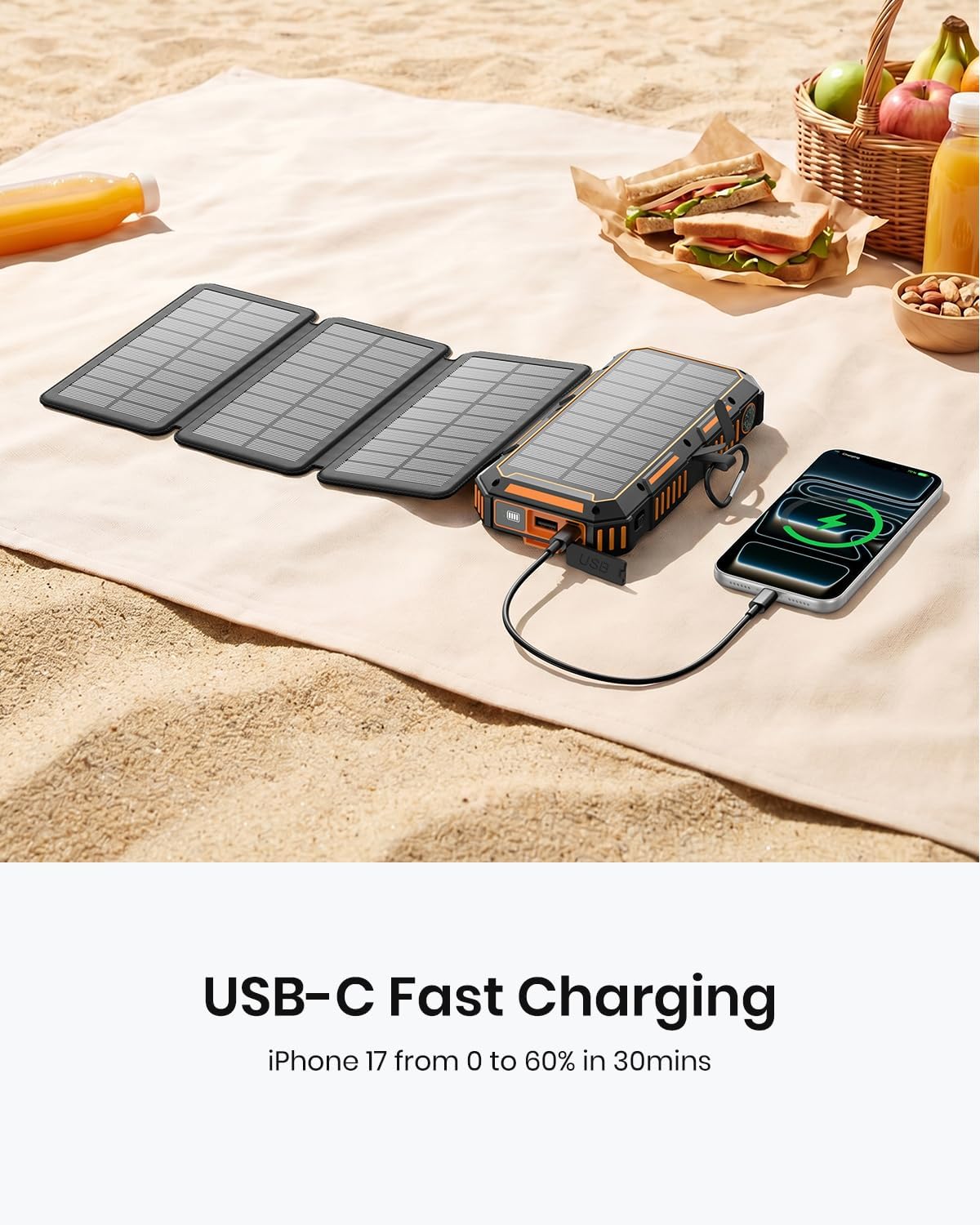 FEELLE Solar Power Bank 50000mAh Magnetic Portable Charger with Hand Crank - Image 7