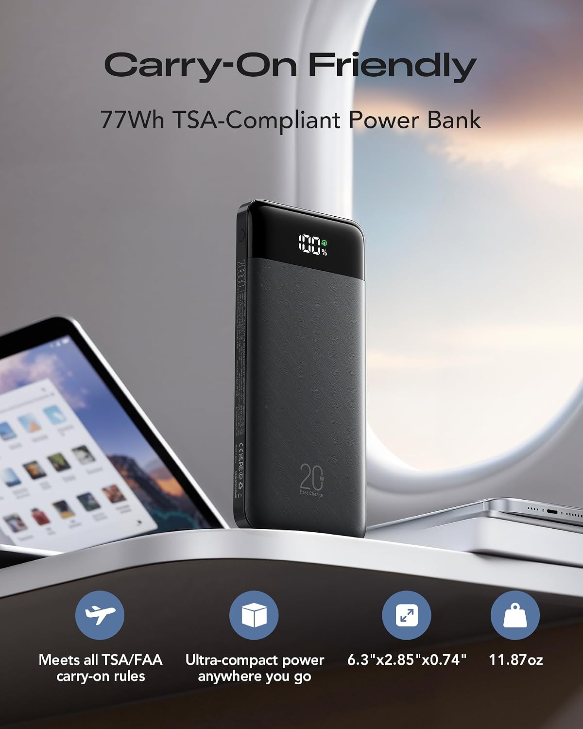 Orfeika 20000mAh Power Bank, Portable Charger with 4 Built-in Cables - Image 6