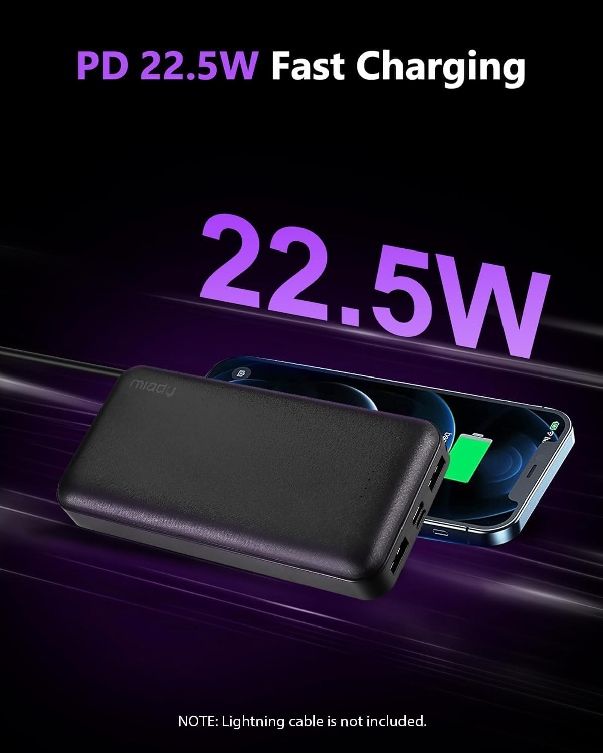 Miady 2-Pack Portable Charger 22.5W Power Bank 20000mAh Travel Battery Pack - Image 3