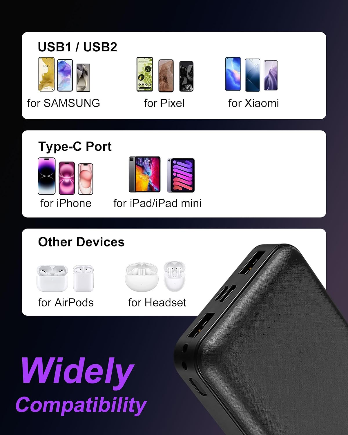 Miady 2-Pack Portable Charger 22.5W Power Bank 20000mAh Travel Battery Pack - Image 5